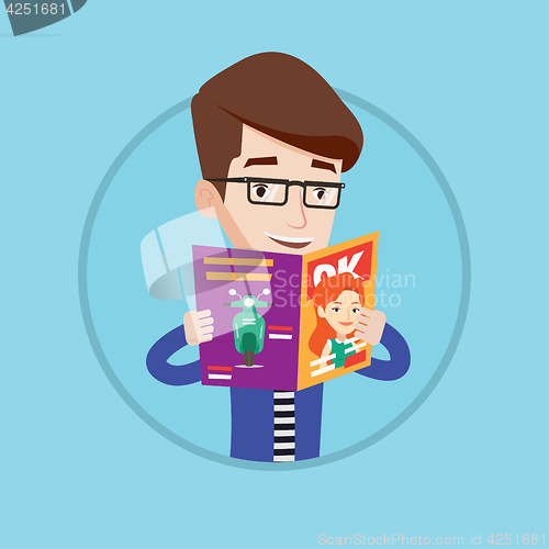 Image of Man reading magazine vector illustration.