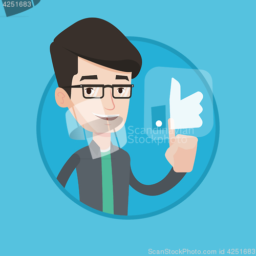Image of Man pressing like button vector illustration.