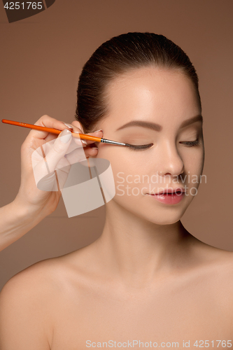 Image of Beautiful female eyes with make-up and brush