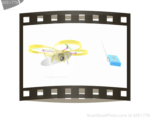 Image of Drone with remote controller. The film strip