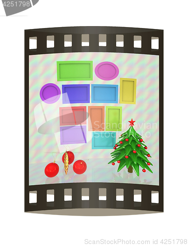 Image of Set of Christmas and New Year frames and Christmas tree. 3D rend