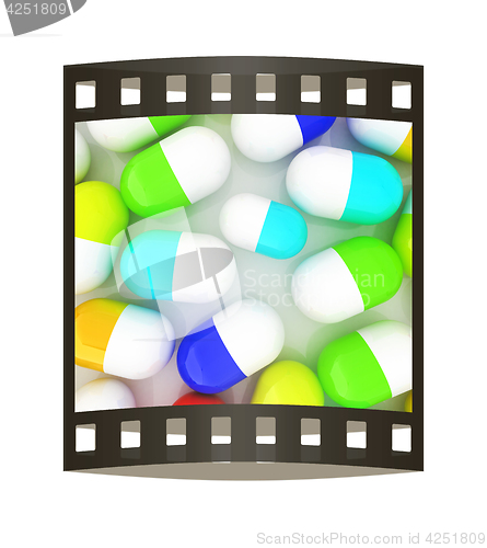 Image of Tablets background. 3D illustration. The film strip