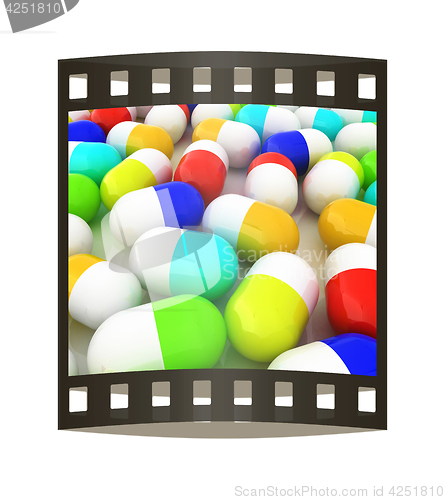 Image of Tablets background. 3D illustration. The film strip