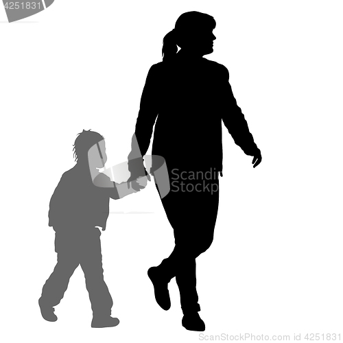 Image of Silhouette of happy family on a white background