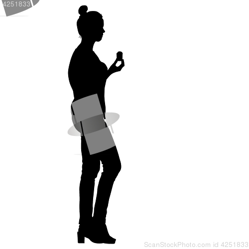 Image of Black silhouette woman holding ice cream in hand, people on white background