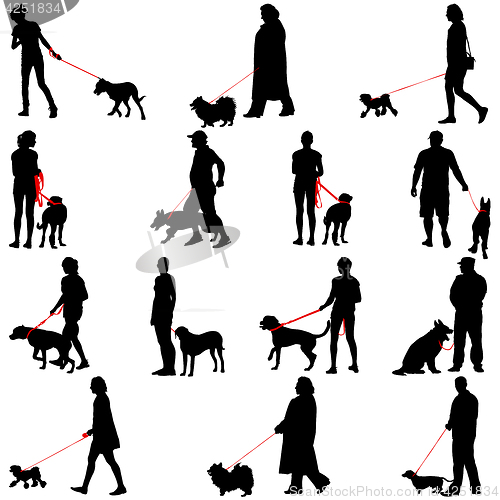 Image of Set ilhouette of people and dog. illustration