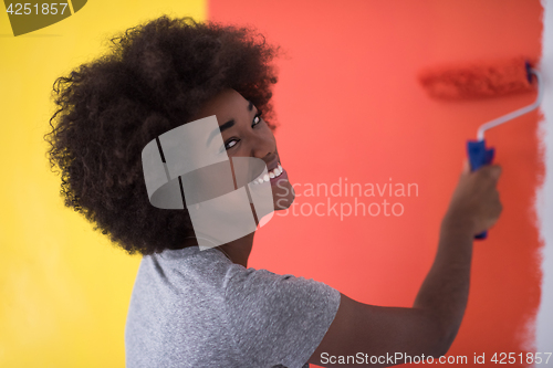 Image of black woman painting wall