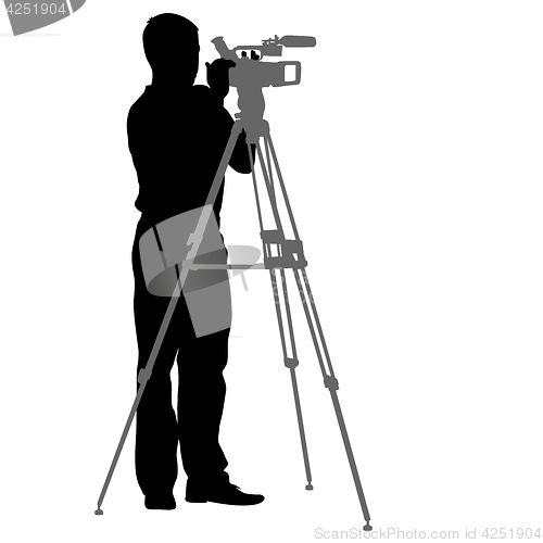 Image of Cameraman with video camera. Silhouettes on white background