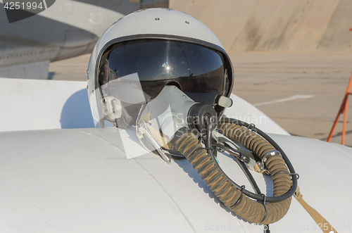 Image of Helmet and oxygen mask of a military pilot