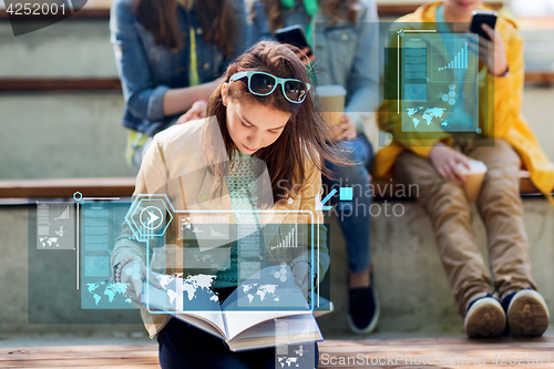 Image of high school student girl reading book outdoors