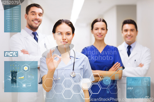 Image of group of medics at hospital showing ok hand sign