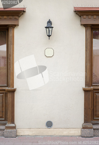 Image of Cafe exterior, stucco wall background