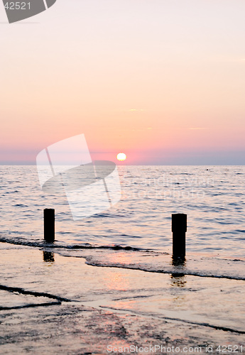 Image of Spectacular sea sunset from the beach of the naturist camping of Cervar Porec (Parenzo), Istria, Croatia