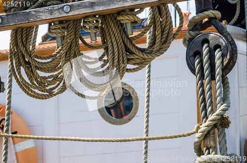 Image of Rigging on the deck of an old sailing ship