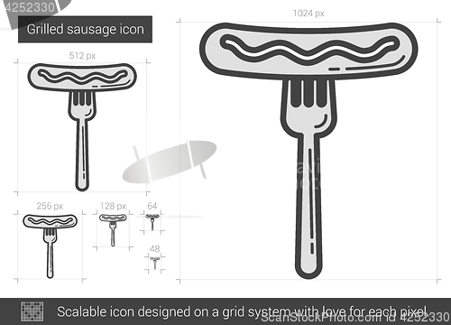 Image of Grilled sausage on fork line icon.