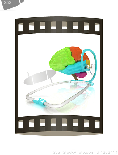 Image of stethoscope and brain. 3d illustration. The film strip