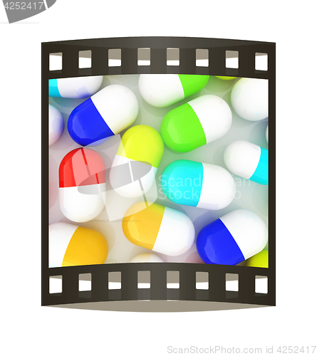 Image of Tablets background. 3D illustration. The film strip