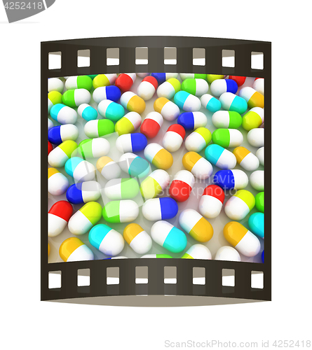 Image of Tablets background. 3D illustration. The film strip