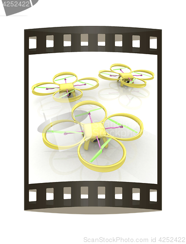 Image of Drone, quadrocopter, with photo camera. 3d render. The film stri