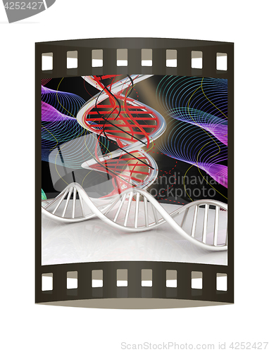 Image of DNA structure model Background. 3d illustration. The film strip