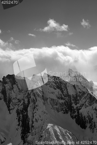Image of Black and white view on high mountain in winter