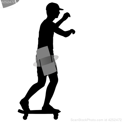 Image of Silhouettes skateboarder performs jumping on a white background