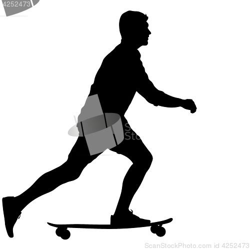 Image of Silhouettes skateboarder performs jumping on a white background