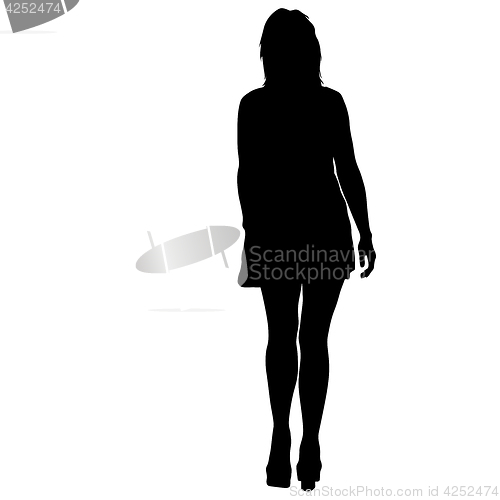 Image of Black silhouette woman standing, people on white background