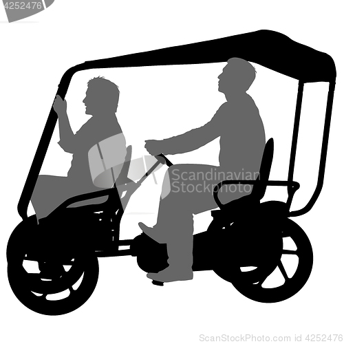 Image of Silhouette of two athletes on tandem bicycle on white background