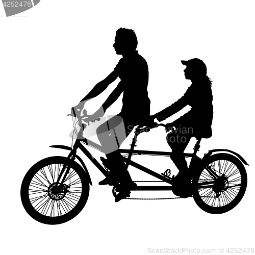 Image of Silhouette of two athletes on tandem bicycle on white background