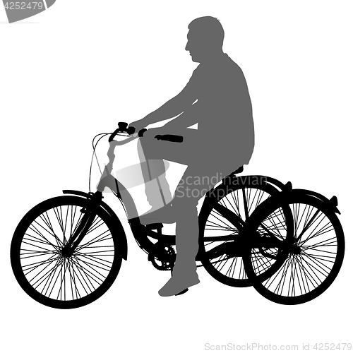 Image of Silhouette of a tricycle male on white background