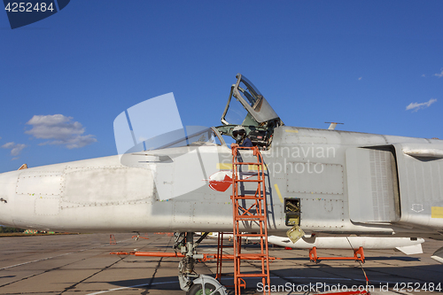 Image of Military pilot in the cockpit of a jet aircraft