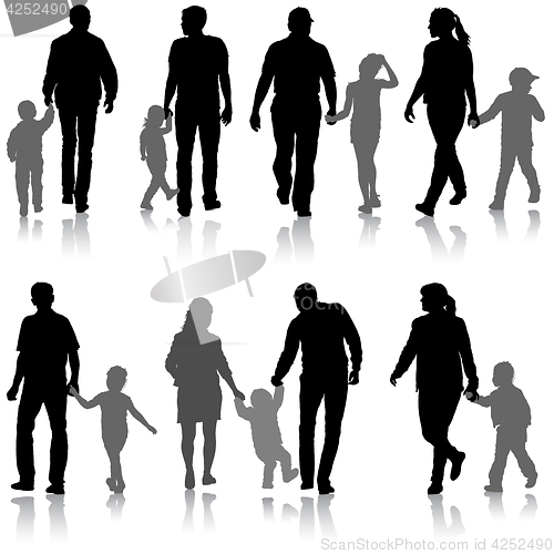 Image of Set silhouette of happy family on a white background