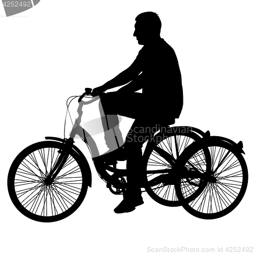 Image of Silhouette of a tricycle male on white background