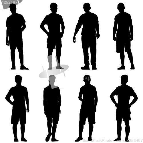 Image of Set Black silhouette man standing, people on white background