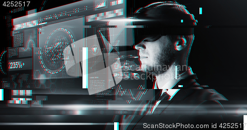 Image of man in virtual reality headset or 3d glasses