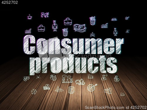 Image of Finance concept: Consumer Products in grunge dark room