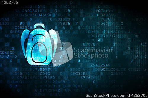 Image of Learning concept: Backpack on digital background
