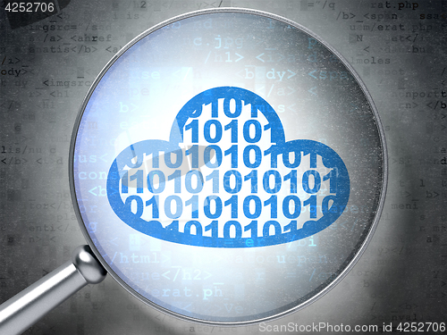 Image of Cloud computing concept: Cloud With Code with optical glass on digital background