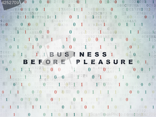 Image of Finance concept: Business Before pleasure on Digital Data Paper background