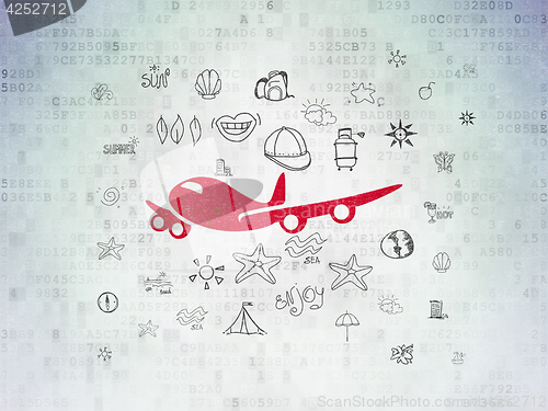 Image of Tourism concept: Airplane on Digital Data Paper background