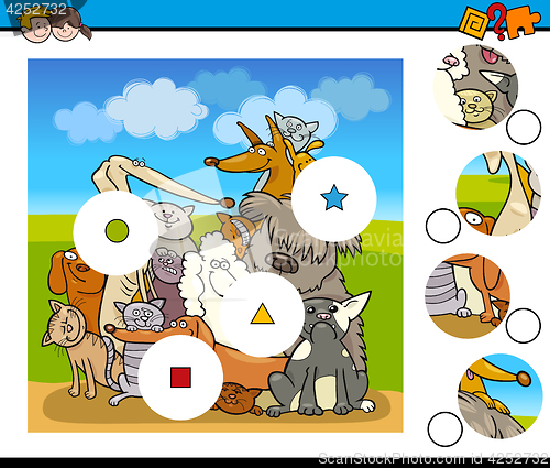 Image of match pieces game with dogs