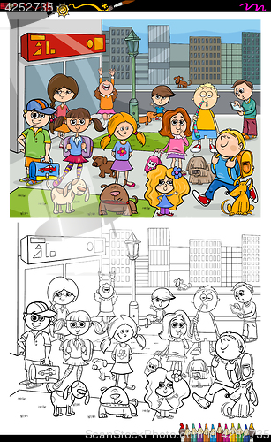 Image of kids and city coloring book