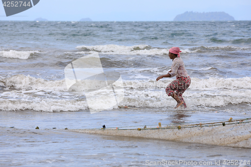 Image of Native Malagasy fishermen fishing on sea, Madagascar