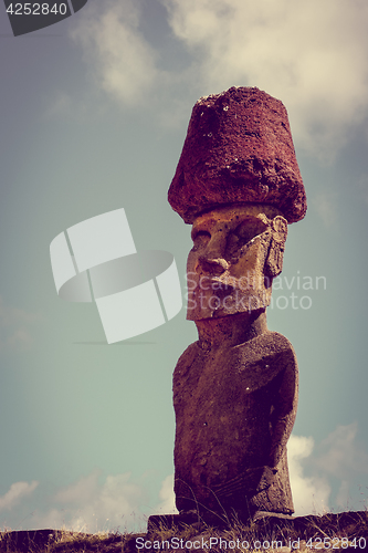 Image of Moais statues site ahu Nao Nao on anakena beach, easter island