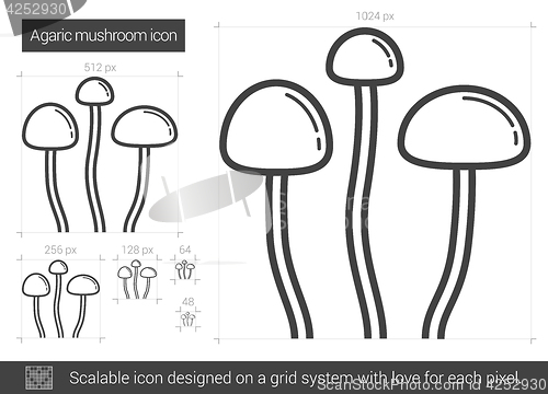 Image of Agaric mushroom line icon.