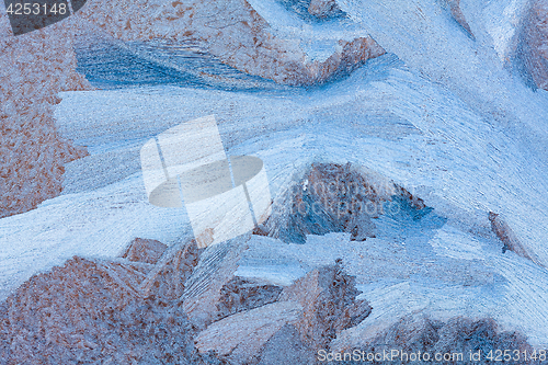 Image of patterns of frost on the window, closeup