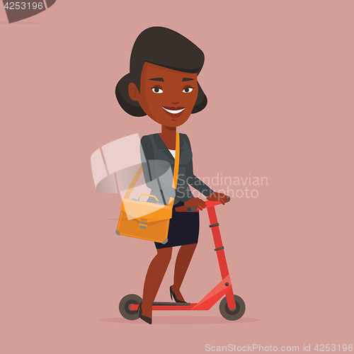 Image of Woman riding kick scooter vector illustration.