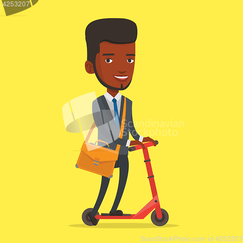 Image of Man riding kick scooter vector illustration.