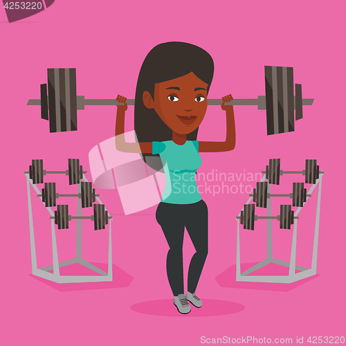 Image of Woman lifting barbell vector illustration.